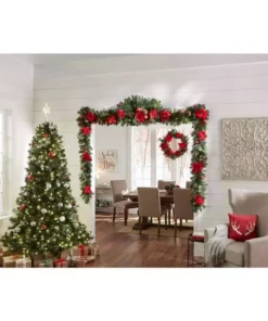 Home Accents Holiday 17 ft. Berry Bliss Mixed Pine Artificial Christmas Garland with Poinsettia -Home Accents Holiday Shop home accents holiday christmas garland chzh3811995th5 40 1000 1