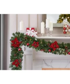 Home Accents Holiday 17 ft. Berry Bliss Mixed Pine Artificial Christmas Garland with Poinsettia -Home Accents Holiday Shop home accents holiday christmas garland chzh3811995th5 a0 1000 1