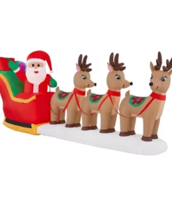 Home Accents Holiday 12 ft Santa in Sleigh With Reindeer Holiday Inflatable