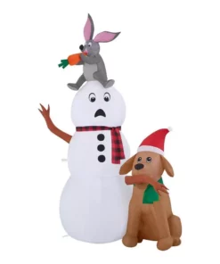 Home Accents Holiday 6 ft Snowman With Bunny and Dog Holiday Inflatable