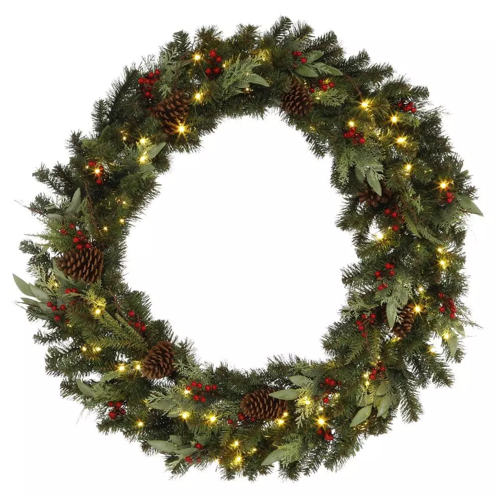 Home Accents Holiday 48 in Prelit Woodmore Wreath 5 Home Accents Holiday 48 in Prelit Woodmore Wreath - Image 3