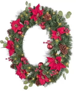 Home Accents Holiday 36 in. Berry Bliss Battery Operated Mixed Pine LED Pre-Lit Artificial Christmas Wreath with Timer -Home Accents Holiday Shop home accents holiday christmas wreaths chzh3811995th9 40 1000 1