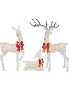 Home Accents Holiday Set Of 3 Warm White LED Deer Family Holiday Yard Decoration