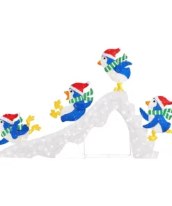 Home Accents Holiday 6 ft Cool White-Warm White LED Penguins Slide Holiday Yard Decoration