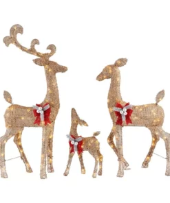 Home Accents Holiday 3-Piece Warm White LED Gold Deer Family Holiday Yard Decoration