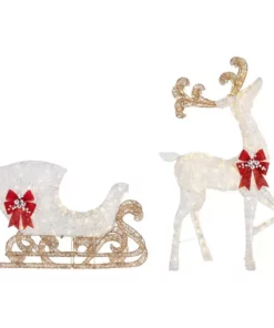 Home Accents Holiday 5 ft Warm White LED Reindeer with Sleigh Holiday Yard Decoration