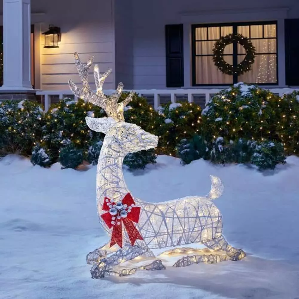 Home Accents Holiday 3.5 ft Warm White LED Laying Buck Gold Bow Holiday Yard Decoration 4 Home Accents Holiday 3.5 ft Warm White LED Laying Buck Gold Bow Holiday Yard Decoration - Image 2