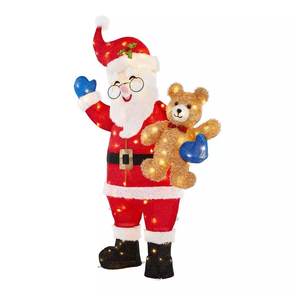 Home Accents Holiday 5 ft Warm White LED Santa with Teddy Bear Holiday Yard Decoration 5 Home Accents Holiday 5 ft Warm White LED Santa with Teddy Bear Holiday Yard Decoration - Image 3