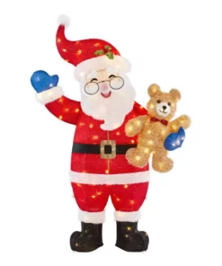 Home Accents Holiday 5 ft Warm White LED Santa with Teddy Bear Holiday Yard Decoration