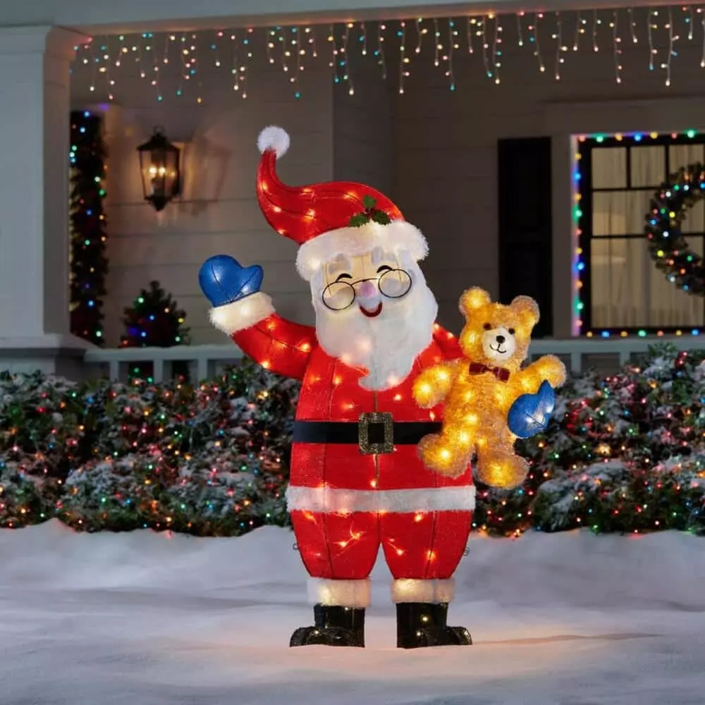Home Accents Holiday 5 ft Warm White LED Santa with Teddy Bear Holiday Yard Decoration 4 Home Accents Holiday 5 ft Warm White LED Santa with Teddy Bear Holiday Yard Decoration - Image 2