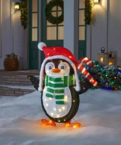 Home Accents Holiday 3 ft Warm White LED Penguin in with Candy Cane Holiday Yard Decoration