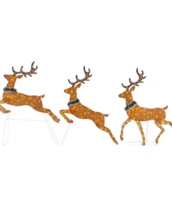 Home Accents Holiday 58 in Warm White LED 2D Set Of 3 Deer Holiday Yard Decoration