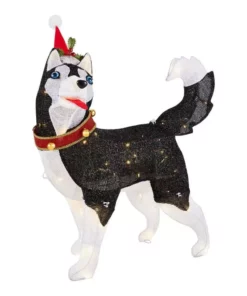 Home Accents Holiday 2.5 ft Warm White LED Husky with Hat Holiday Yard Decoration