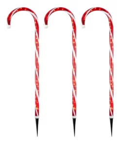 Home Accents Holiday 4 ft Lighted Candy Cane 3-Pack Holiday Yard Decoration