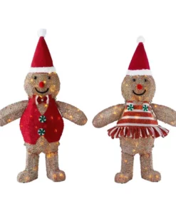 Home Accents Holiday 3 ft Warm White LED Gingerbread Girl and Boy Holiday Yard Decoration