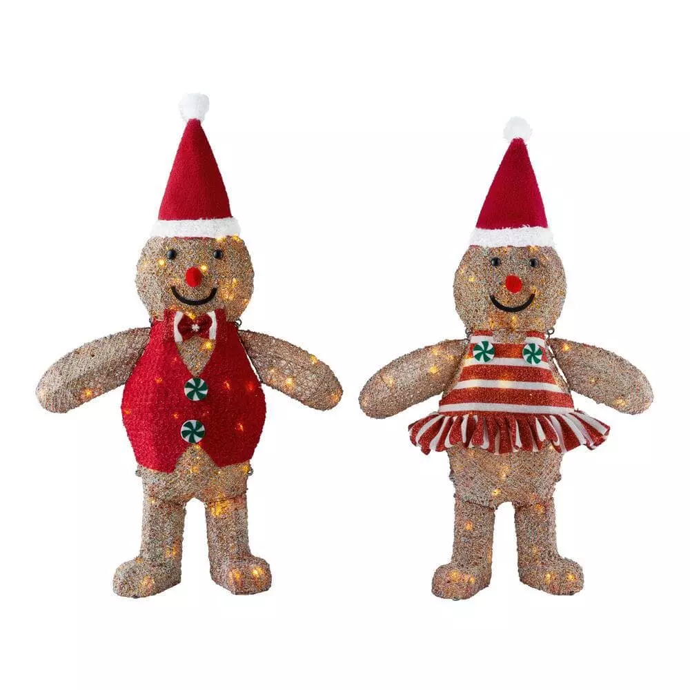 Home Accents Holiday 3 ft Warm White LED Gingerbread Girl and Boy Holiday Yard Decoration 3 Home Accents Holiday 3 ft Warm White LED Gingerbread Girl and Boy Holiday Yard Decoration