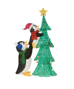Home Accents Holiday 62 in Penguins with Christmas Tree Holiday Yard Decoration