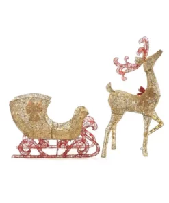 Home Accents Holiday 5 ft Gold Reindeer with 44 in Sleigh Holiday Yard Decoration -Home Accents Holiday Shop home accents holiday christmas yard decorations ty374 375 1411 40 1000