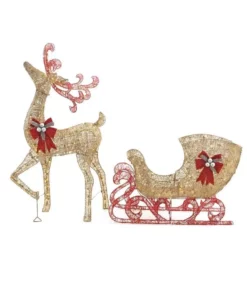 Home Accents Holiday 5 ft Gold Reindeer with 44 in Sleigh Holiday Yard Decoration