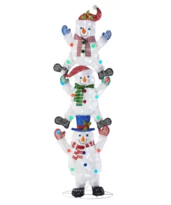 Home Accents Holiday 7 ft Cool White LED 3 Stacked Snowmen Holiday Yard Decoration