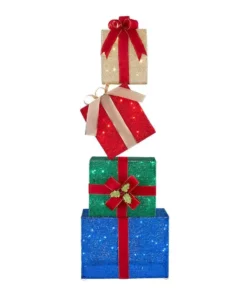 Home Accents Holiday 4.5 ft LED Stacked Gift Box Set Holiday Yard Decoration