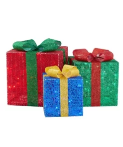 Home Accents Holiday 3-Piece Warm White LED Gift Boxes Holiday Yard Decoration