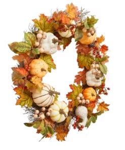 Home Accents Holiday 30 in Mixed Pumpkins Fall Harvest Wreath -Home Accents Holiday Shop home accents holiday fall wreaths 21ge10013 40 1000
