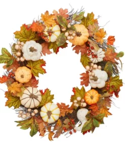 Home Accents Holiday 30 in Mixed Pumpkins Fall Harvest Wreath