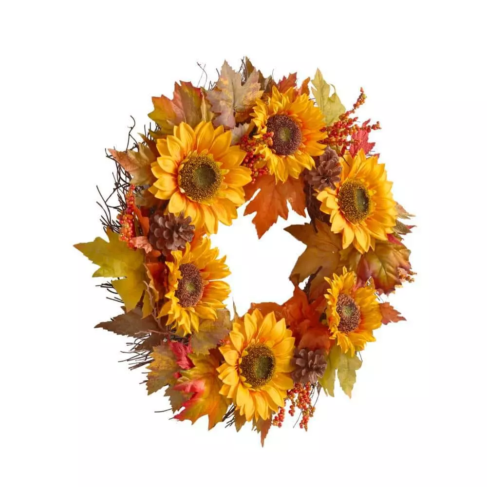 Home Accents Holiday 22 in Unlit Artificial Sunflower and Pinecone Harvest Fall Wreath 5 Home Accents Holiday 22 in Unlit Artificial Sunflower and Pinecone Harvest Fall Wreath - Image 3