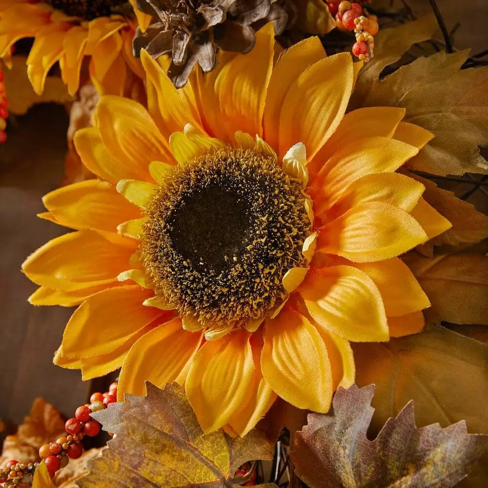 Home Accents Holiday 22 in Unlit Artificial Sunflower and Pinecone Harvest Fall Wreath 6 Home Accents Holiday 22 in Unlit Artificial Sunflower and Pinecone Harvest Fall Wreath - Image 4