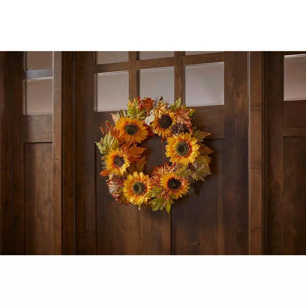 Home Accents Holiday 22 in Unlit Artificial Sunflower and Pinecone Harvest Fall Wreath 4 Home Accents Holiday 22 in Unlit Artificial Sunflower and Pinecone Harvest Fall Wreath - Image 2