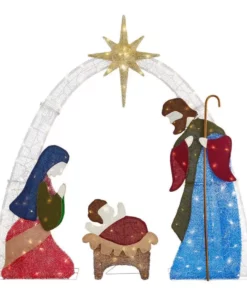 Home Accents Holiday 7 ft Warm White LED 2D Nativity Scene Holiday Yard Decoration
