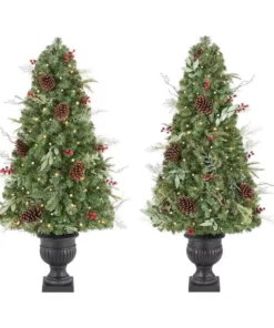 Home Accents Holiday 5 ft Woodmore Potted Christmas Tree 2-Pack