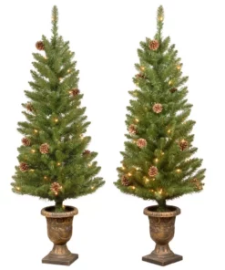 Home Accents Holiday 4 ft Montclair Spruce Potted 2-Pack